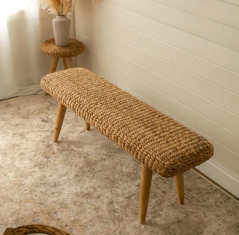 High quality Best Selling Modern naturally beautiful Water hyacinth wicker bench for Home Decoration hotel waiting bench