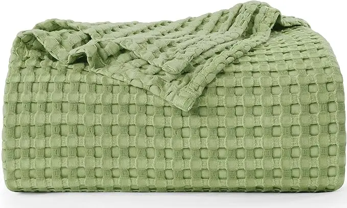Bed 100% Cotton Queen Size for Bed Waffle Weave Blankets for Summer, Lightweight and Breathable Soft Woven Blankets for Spring