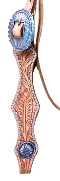Top quality Western leather Headstall with very fine hand tooled and  carving with brass fancy buckle with  studs