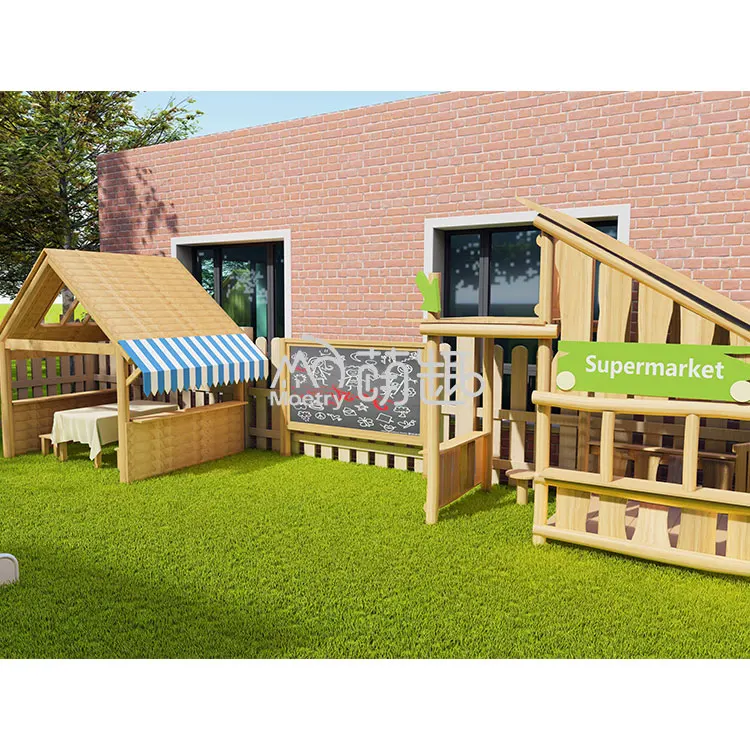 Moetry Daycare Outdoor Playhouse for Kids Wooden Backyard Playhouse Pine Wood Pretend Game House