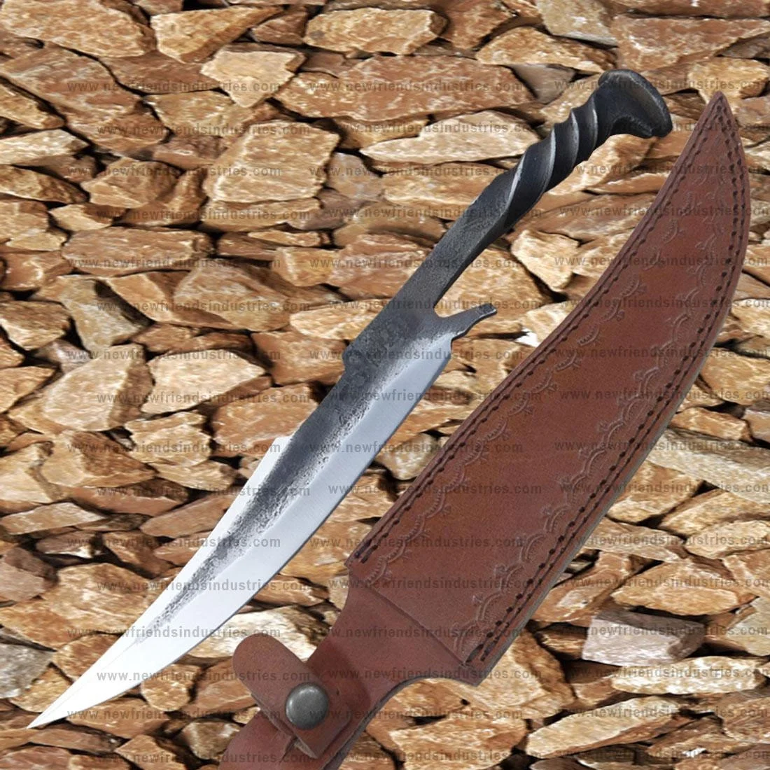 Top Rated Hand Forged Clip Point Locomotive Railroad Spike Knife High Carbon Steel Blade Kitchen Knife & Twisted Handle & Cover