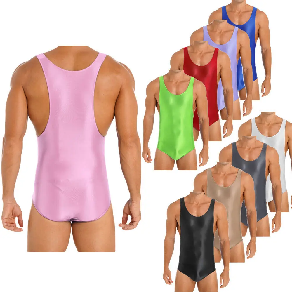 Mens leotard gym tight wrestling singlet zipper bodybuilding bodysuit underwear