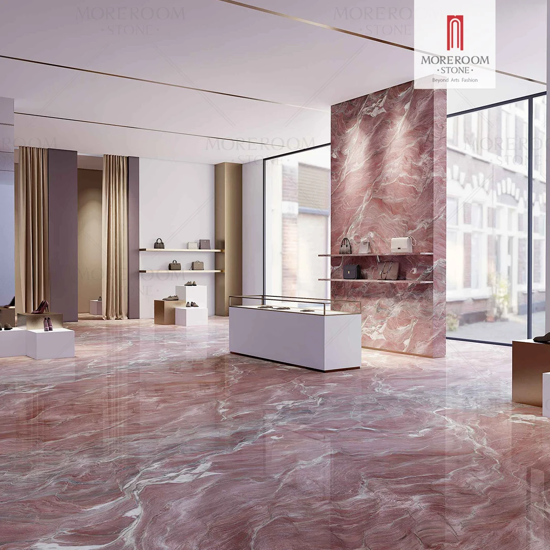 Big Size Red Mansions Marble look  Sintered Stone  For Living Room