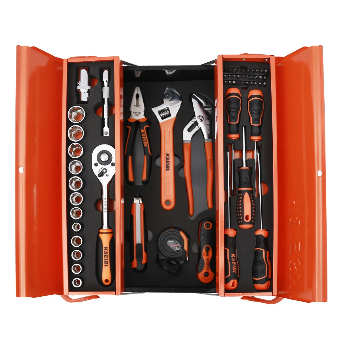 KSEIBI Professional Metal Tools Box  3 Compartments with Handle 530mm For tool Storage