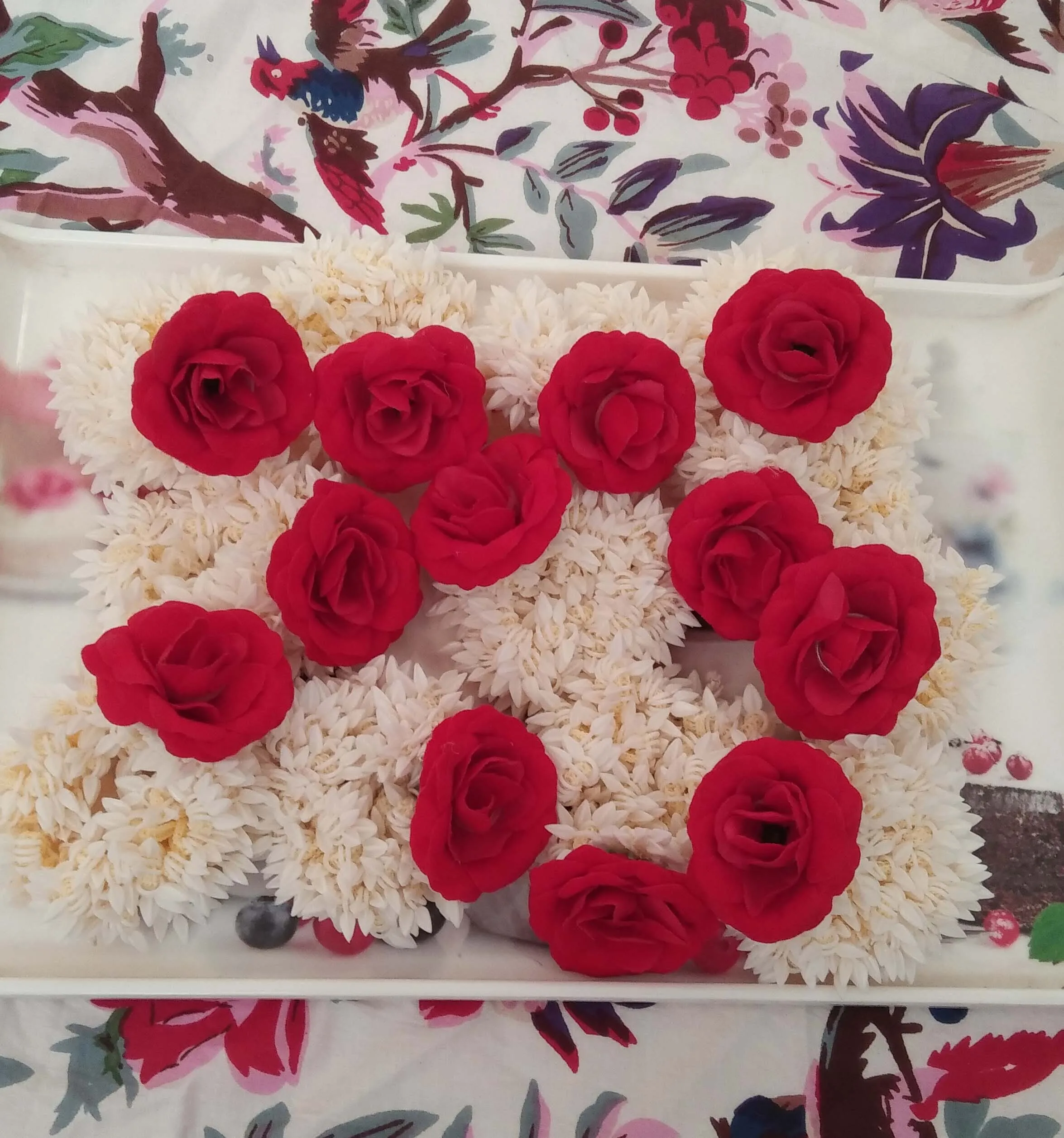 Beautiful Big Red Flower Haldi Hand Gajra Plastic Wristband Bracelet for Wedding Mehndi Bridesmaid New Year & Christmas Gift Set