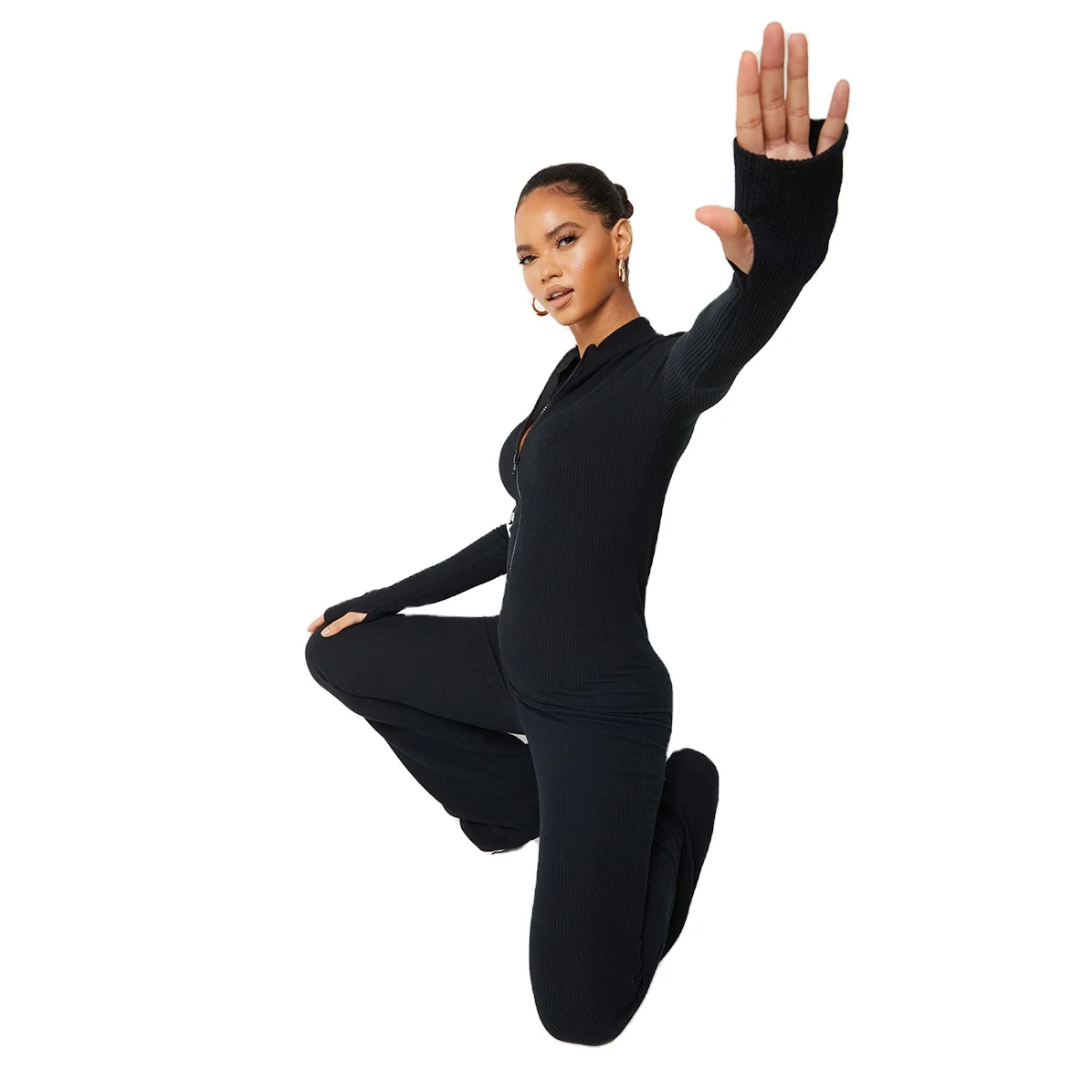 2024 Fashion bodysuit jumpsuit playsuit compression stretchy wide leg flared one piece body suit scrunch dancing jumpsuit women