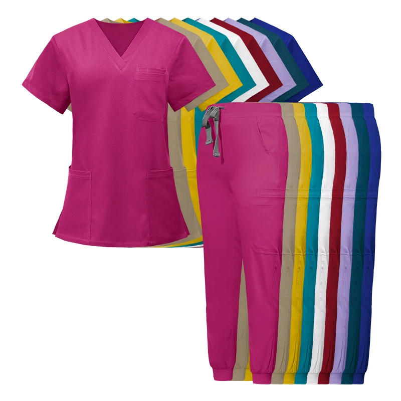 Custom Logo Nursing Women Plus Size Elastic Yoga Waistband Women Scrub Set Uniforms Medical Scrubs Medical Scrubs Nurse Women
