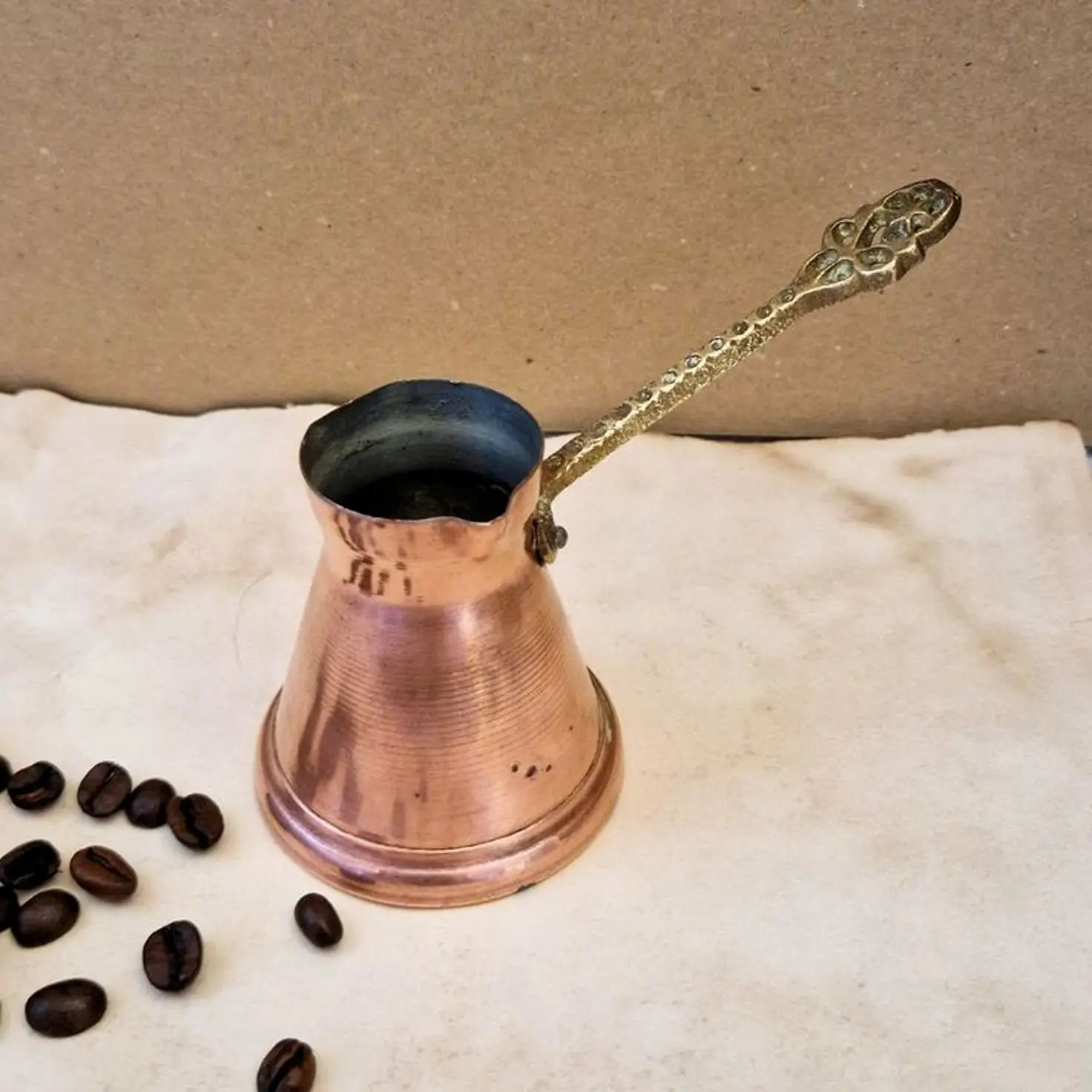 Turkish coffee pot Cezve  brass handle coffee tool Hot Sale Turkish Copper Milk Tea Coffee Cup Pot Warmer with Long Handle