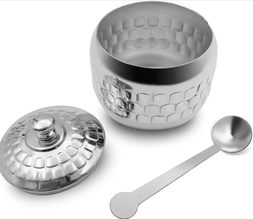 Sugar and Creamer Set, Coffee Serving Set, metal Latte Milk Cup Cream Jug and Sugar Bowl with Lid and Spoon Tray Server