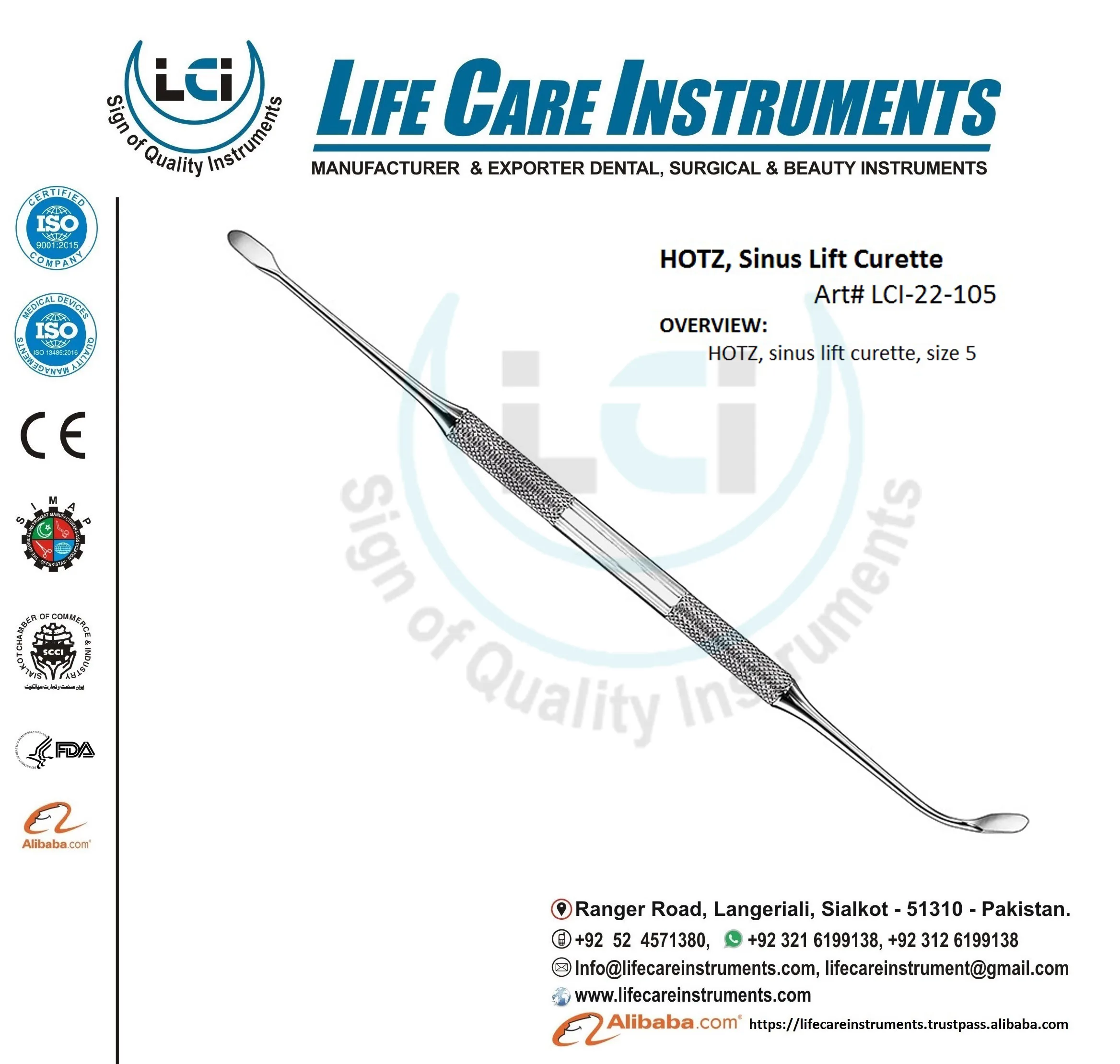 Sinus Curette Set 9 Pcs Set Made with high grade material Stainless Steel by Life Care Instruments