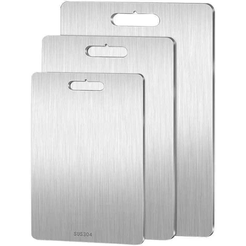 Stainless Steel & Bamboo Double Sided Cutting Board Food Grade Titanium for Meat Fruit & Vegetables