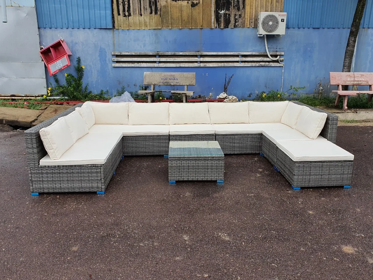 Набор 9 местный диван с тканевой большой салон otutdoor декоративный ламинат высокого качества мебель из ротанга