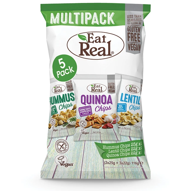 EatReal - Hummus, Lentil, Quinoa Chips - Delicious and Healthy - Multipack - 5 pack - 116g