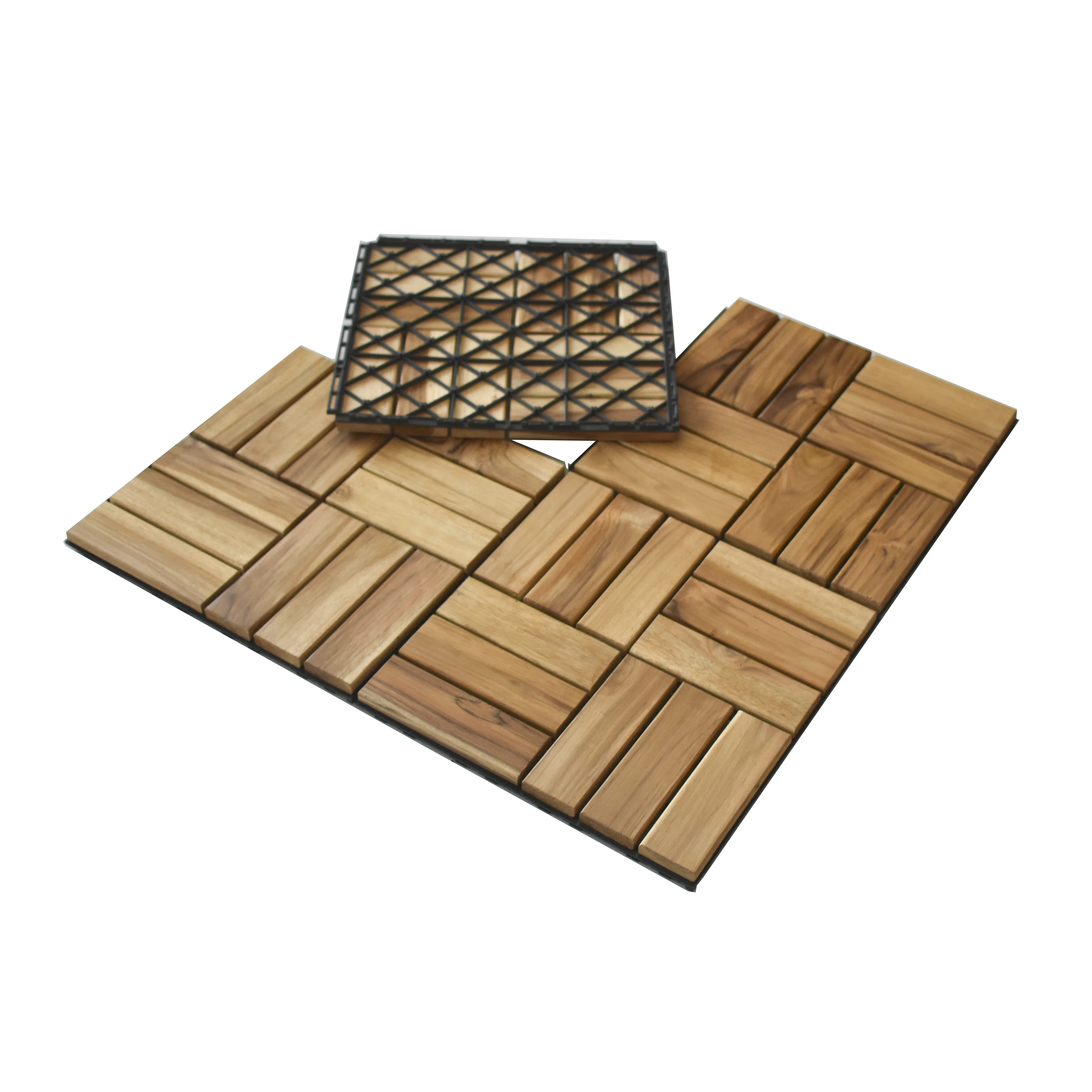Teak Wooden Decking Tile - Best Quality Garden 12 Slats Eco-Friendly DIY Interlocking Teak Wooden Decking Tile from Vietnam