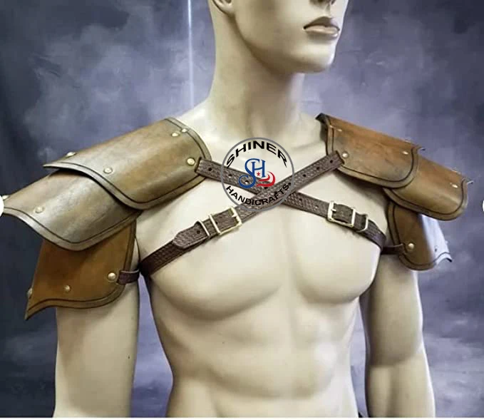 Medieval Armor Leather Roman Heavy Brass Leather Belt Greek Spartan Brown Leather Arm Guards & Leg Guard Men Halloween  Costume