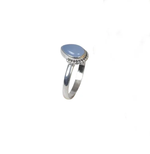 Handmade Solid 925 Sterling Silver Ring with Natural Blue Chalcedony Gemstone Best Quality Jewelry Stamped 925 Gifts Weddings