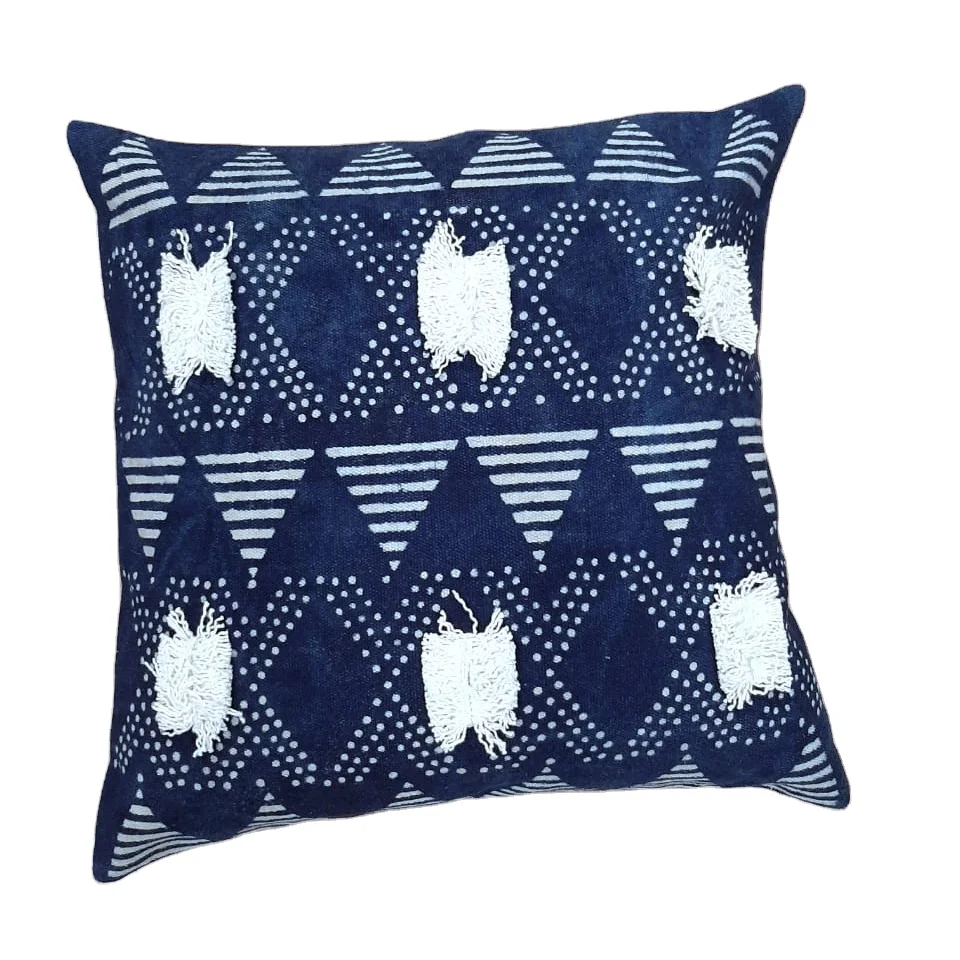 Cotton Indigo Dabu Bagru Hand Block Print Decorative Cushion Covers 45X45cm