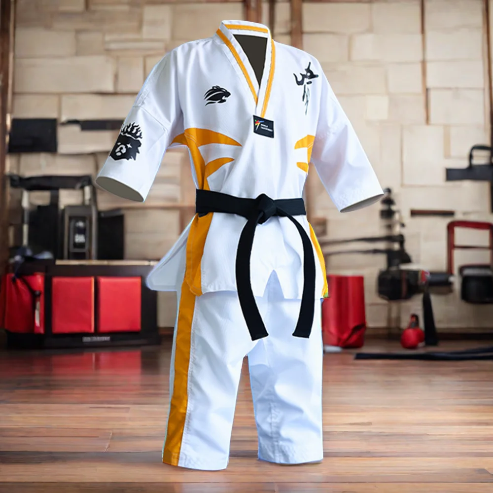 Custom Logo Embroidery Comfortable Competitive Taekwondo Black Uniform For Training Taekwondo Dobok TU-0008
