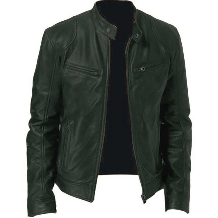 High Quality New Style Leather Jacket Slim Fit Stand-up PU Leather Jacket for Men Leather Jacket with whole sale price