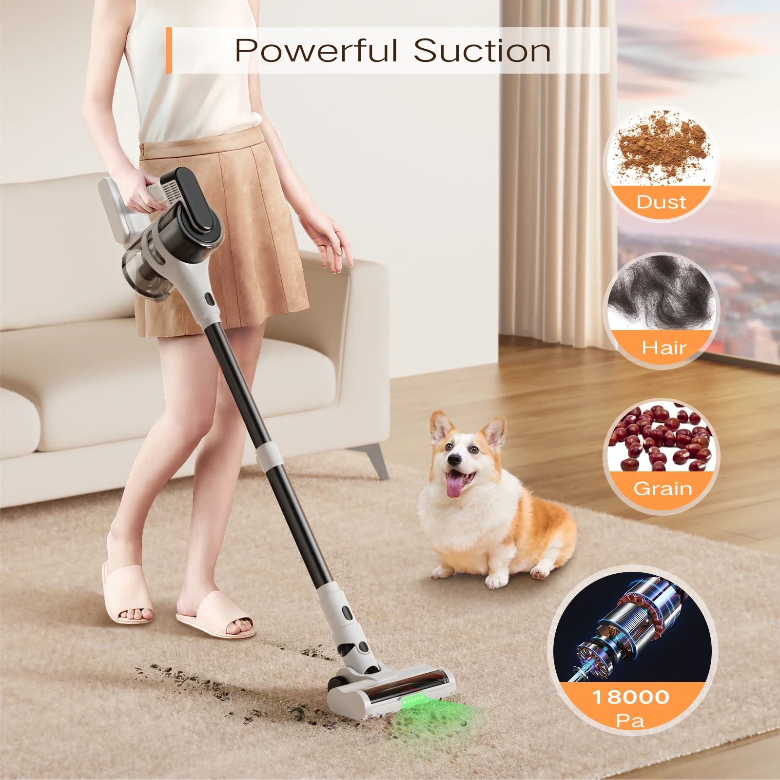 Moosoo S5Mate Cordless Vacuum Cleaner Mop Wet And Dry V15 Stick Vacuums V11 Plus Cordless Vacuum Cleaner, Nickel/Pur