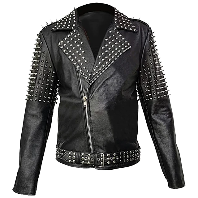Wholesale new arrival winter season custom made spike studded rock star punk style leather jacket