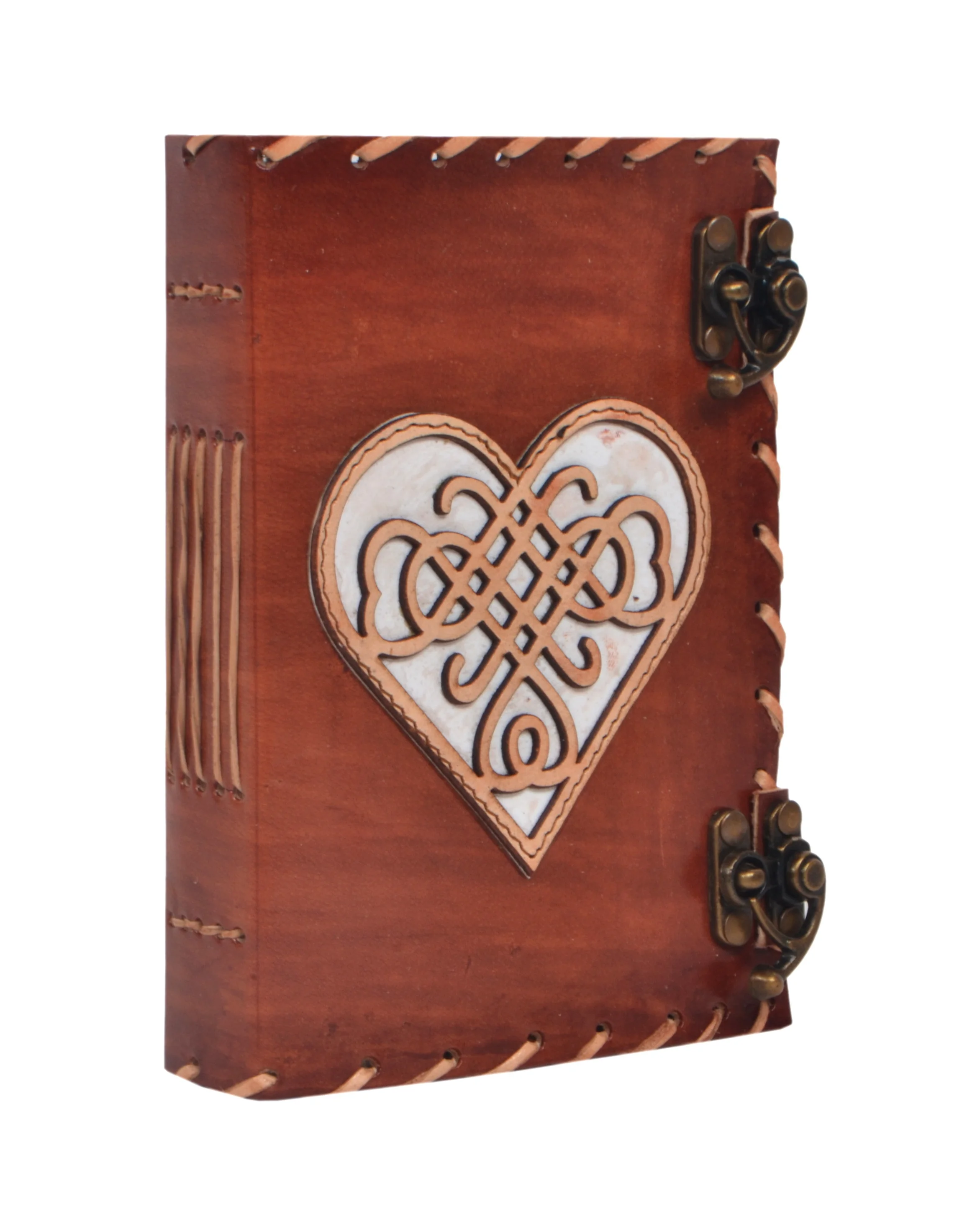 Heart Cut Work Design Custom Handmade Genuine Leather Journal A5 Notebook School Supplies Travelers Diary With Twin Antique Lock