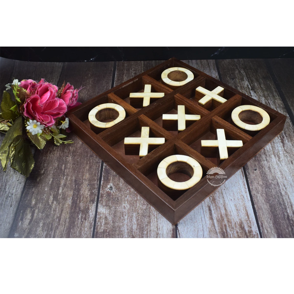 Handcrafted Wooden Tic Tac Toe Coffee Table Game Set XOX Game for Kids Tic Tac Toe Set for Kids Part of Dominoes and Sets