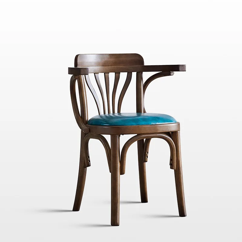 Nordic Retro Theme Music Wood Chairs for Restaurants Bar Hotel Antique Leisure wood slat back PU leather upholstery coffee Chair