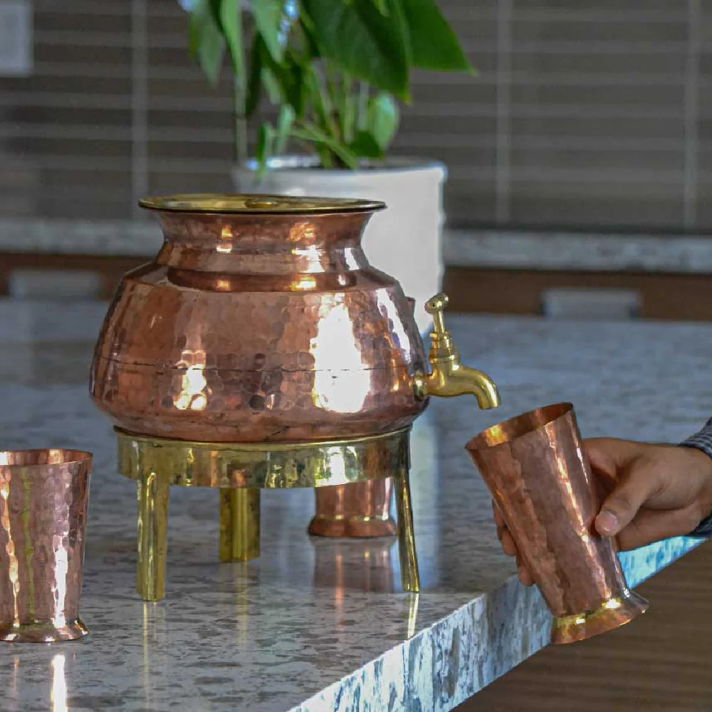Pure Copper Water Dispenser with two Copper Water Glass At Wholesale and Direct From the Indian Manufacturer at Cheap Price