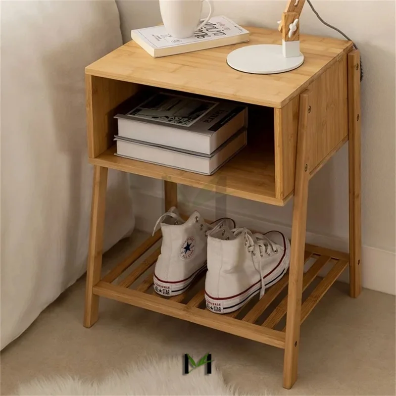 Bamboo Wood End Tables Nightstand, Bedside Tables for Living Room Record Player Stand
