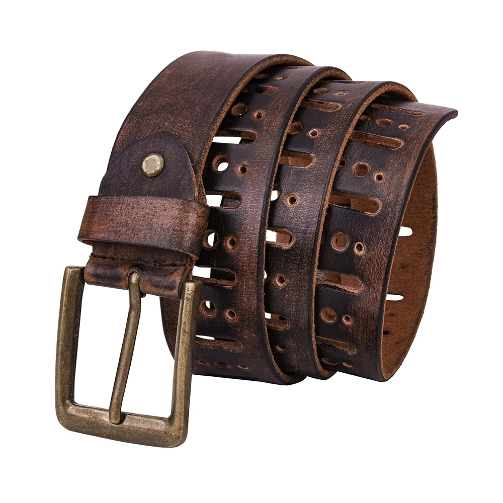 Hot Double Sides PU Leather Brown Dress Belt alloy buckle Vintage customized Stock Solid Color men dress leather belt