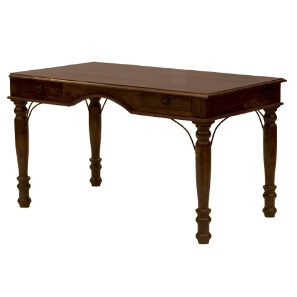 Solid Mango Wood Office Desk with Traditional Design Natural Finish Brown Color Indian Wooden Furniture featuring Drawers