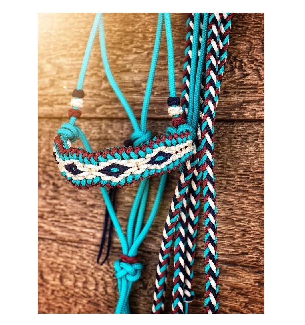 High Quality Hand Tooled Soft Rope Adjustable Horse Halter Matching Lead Big Diamond Braided Overlay At Wholesale Manufacture