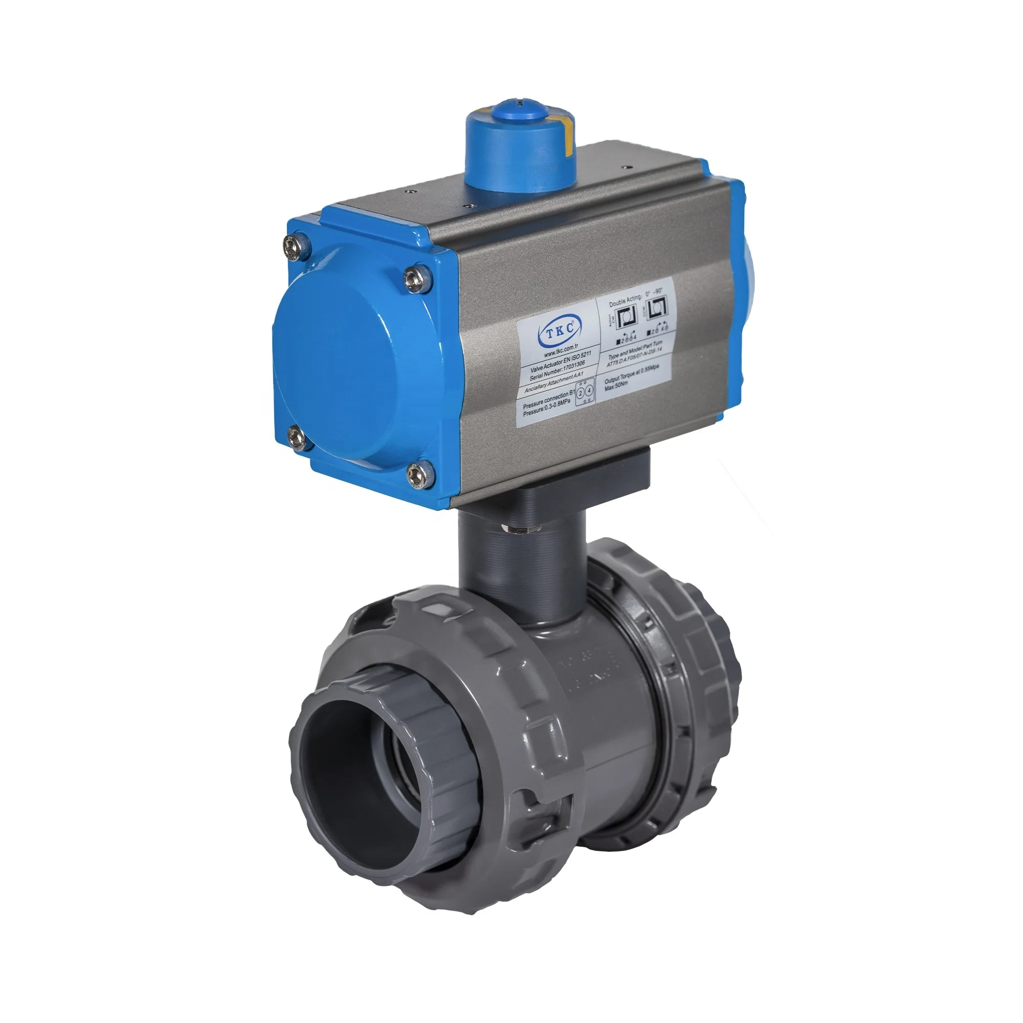 new  designed high quality  Pneumatic Actuated Upvc Ball Valve 50mm Slip connection  pvc adaptor actuator connection pn16