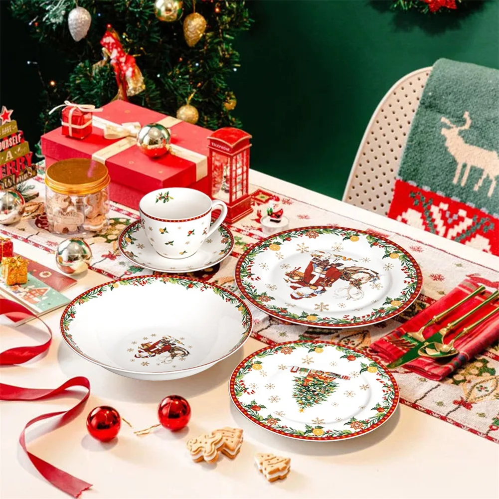 Modern Nordic European Christmas Design Tree Decorative Collection Ceramic Tableware Porcelain Dinner Plates Dinnerware Set