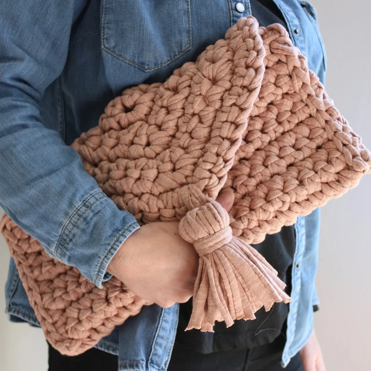 Handmade Bag Product With 100% Cotton Cord Handmade Crochet Clutch Handbag For Women Use with Premium Quality at Wholesale Price
