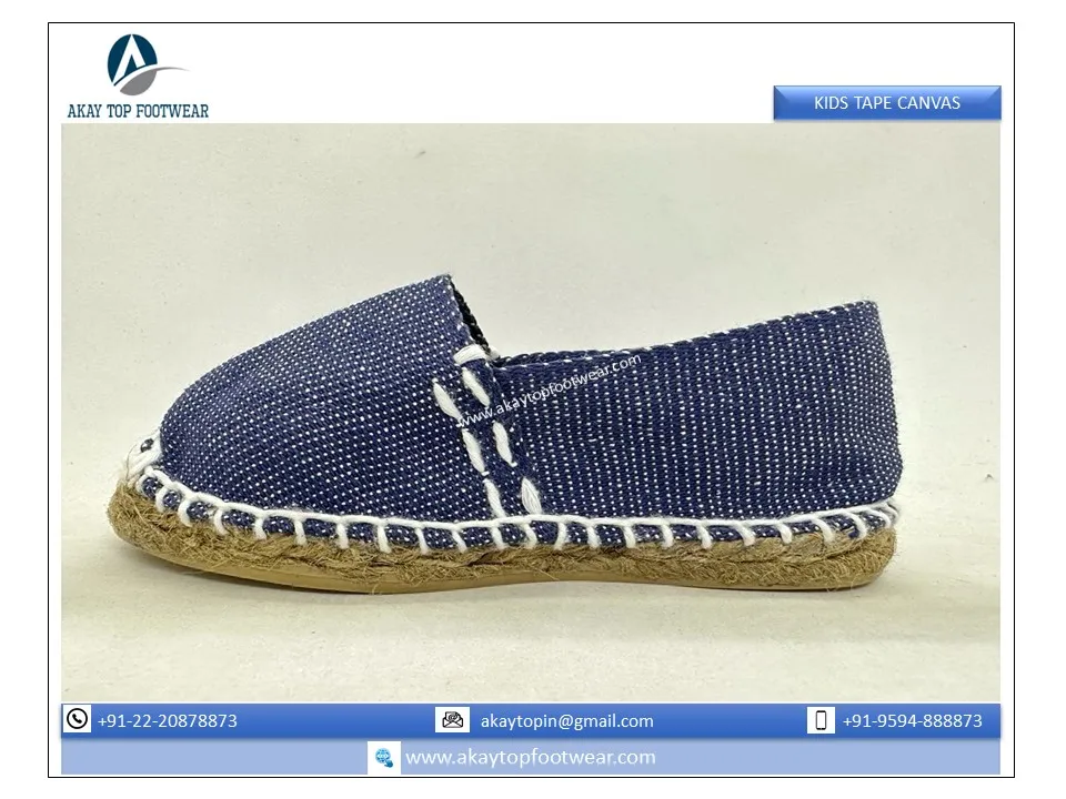 Children Tape Canvas Espadrilles New Sale Arrival Highest Selling Flat Espadrilles for Girls and Boys in Solid and Stripe Design