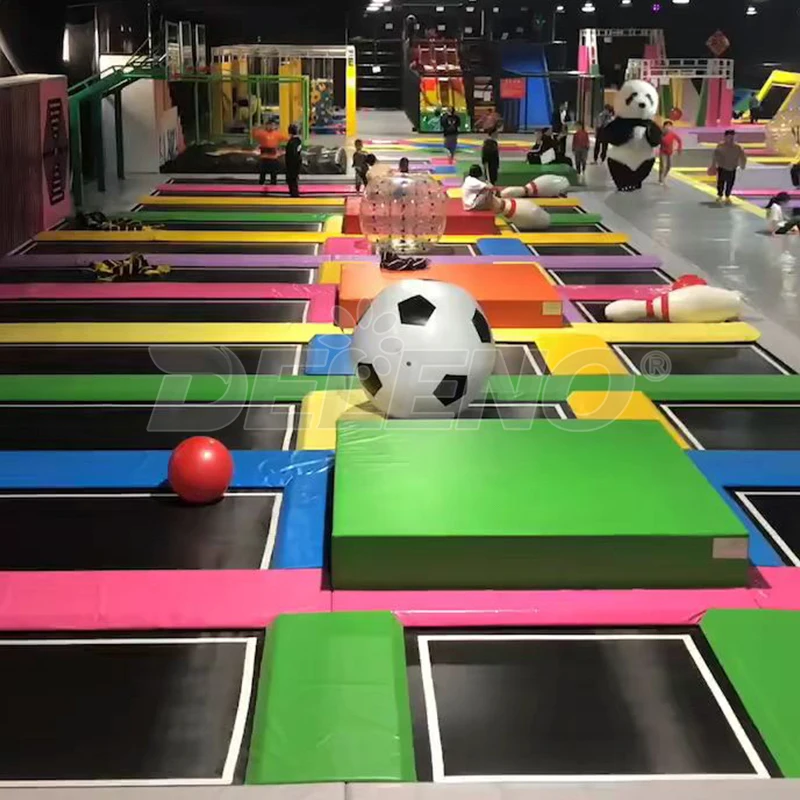 Happy Amusement Park Style Indoor Playground for Kids and Adults Multi-Game Combination Trampoline & Soft Wooden Climbing Area