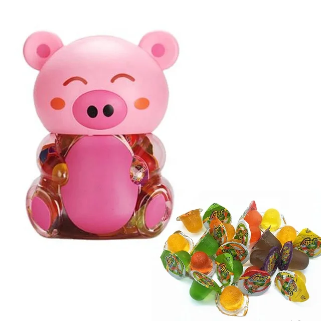 HALAL Coconut Soft Jelly 13g 100pcs Assorted Mini Fruit Jelly in Cute Pink Pig Jars