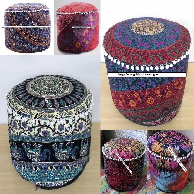 Animal Print Cotton Hippie Chair Stool Cover Ottoman Pouf Cover Mandala Pouffe Multiple Color Pouffe