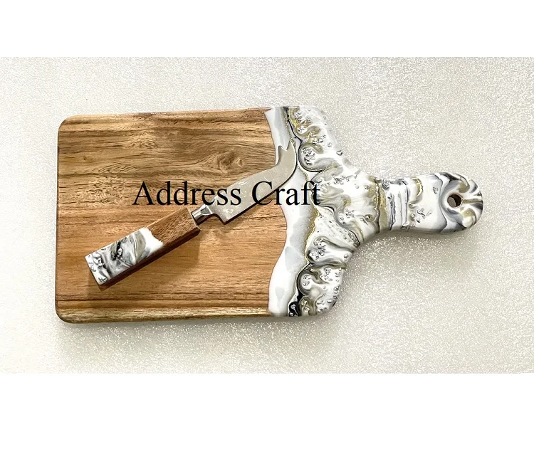 Best Selling Charcuterie Board Epoxy Resin Chopping Board Latest Design Cheese Cutting Board With Cheese Knife Kitchen Tools