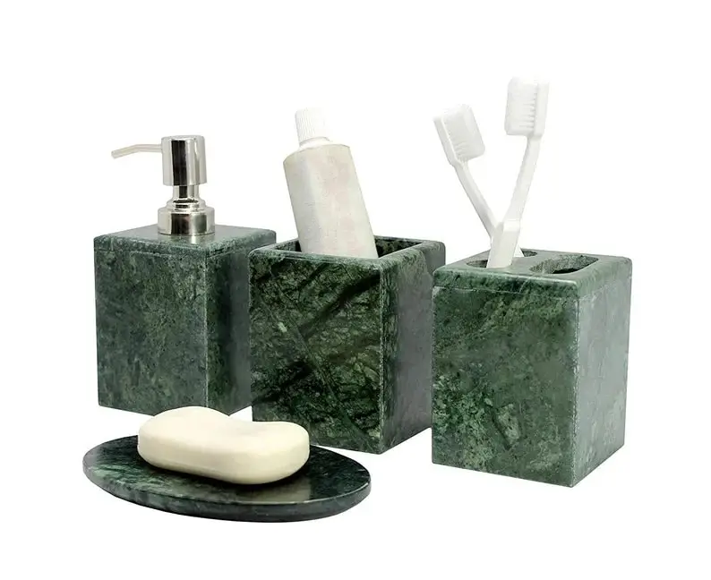 Luxurious Stone Marble Bathroom Accessories - Handmade Useful Dispenser Tumbler Toothbrush Holder Jar Storage Box Soap Dish Tray