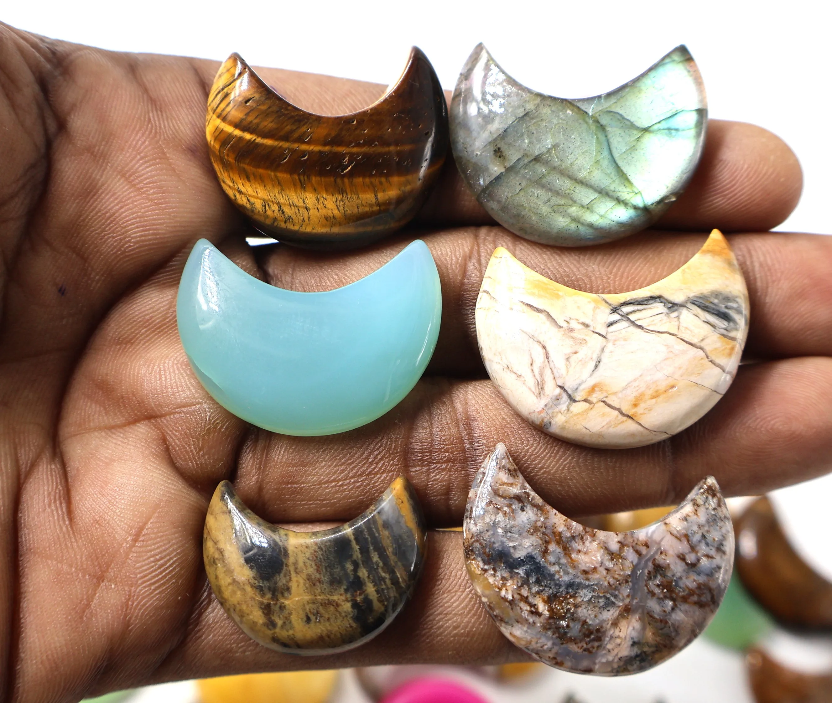 Best Quality Semi-Precious Moon Shape Natural Gemstone Jewelry Loose Hand Carved Half Moon Facets for Making Unique Pieces