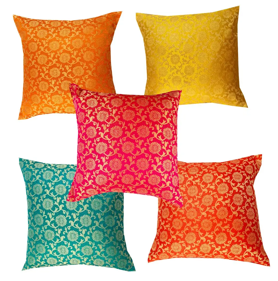 Vibrant Color Silk Cushion Covers 16x16 Inches, Embroidered Sofa Cushion Cover Decorative Throw Pillow Cushion