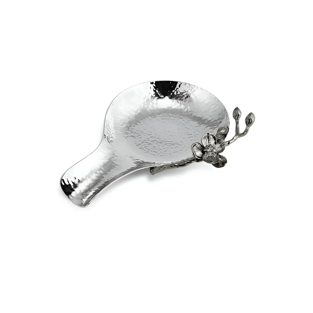 Nickel Plated Designer Tableware Spoon Rest For Holding Spoons Stand Kitchen Accessories Floral Design Spoon Holder