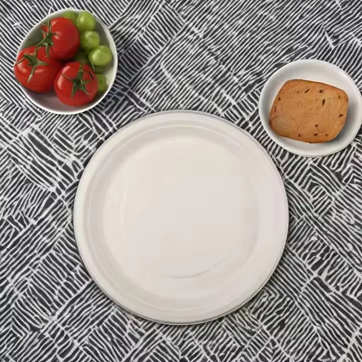 10 Inch Sugarcane Bagasse Disposable round Plate 3 Compartment Biodegradable Paper Tableware for Party Use