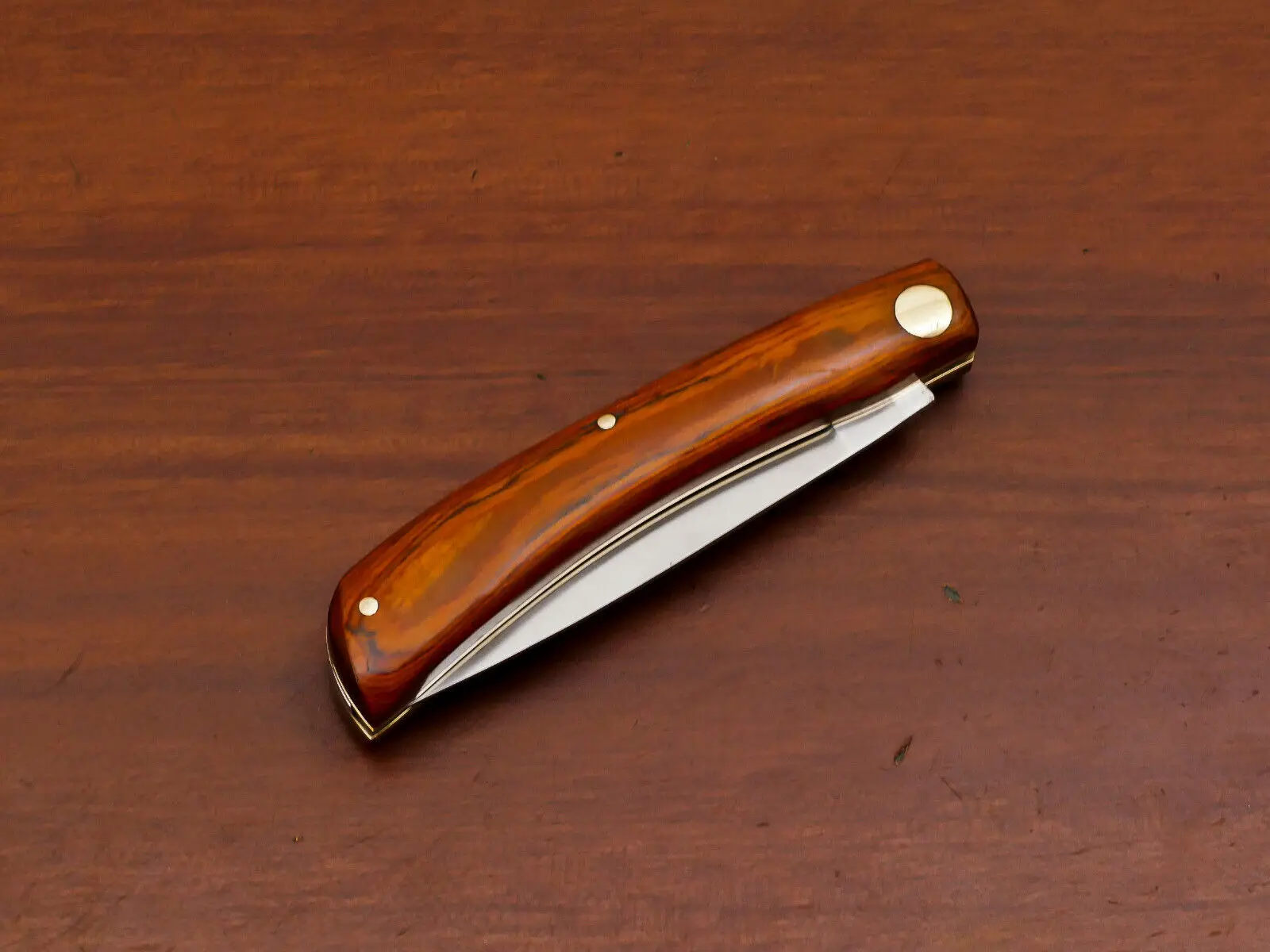 Custom Handmade Damascus Steel Pocket  Folding knives With Wood Handle And leather Sheath