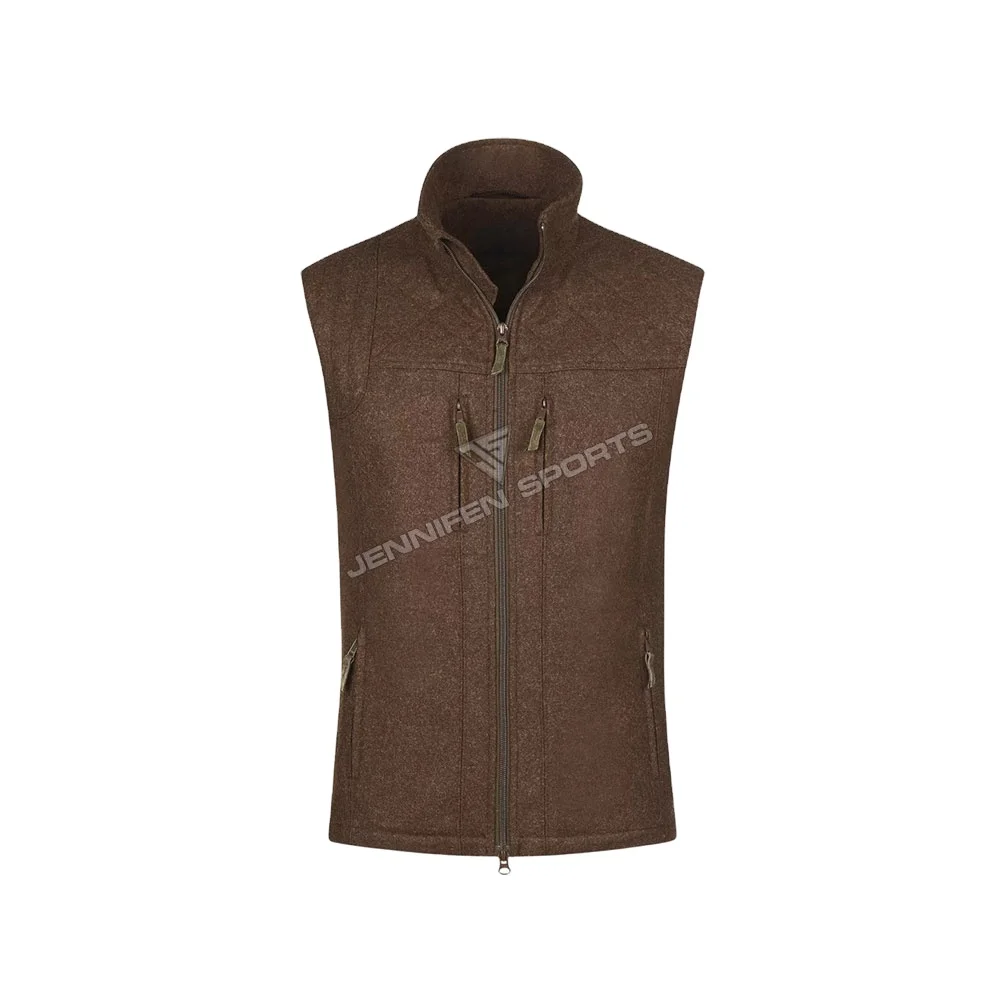Men Hunting Vest Shell Material 100% Wool Fabric Zipper Closing Chest&Side Pockets Inside Woven Label