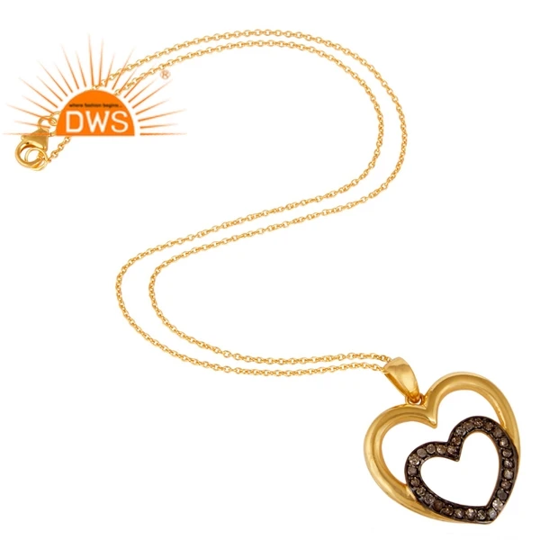 Best Selling Sterling Silver 18K Gold Plated Natural Diamond Heart Design Pendant Necklace Demi Fine Jewelry Manufacturer