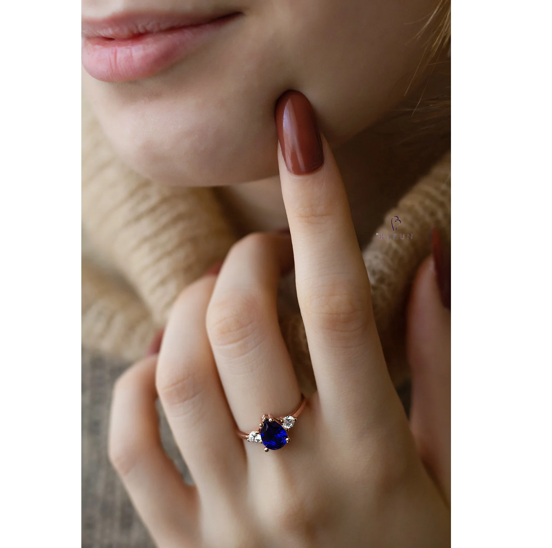 925 Sterling Silver Wholesale Sapphire Blue Oval Shape Adjustable Ring With Open Ring Solitaire Ring